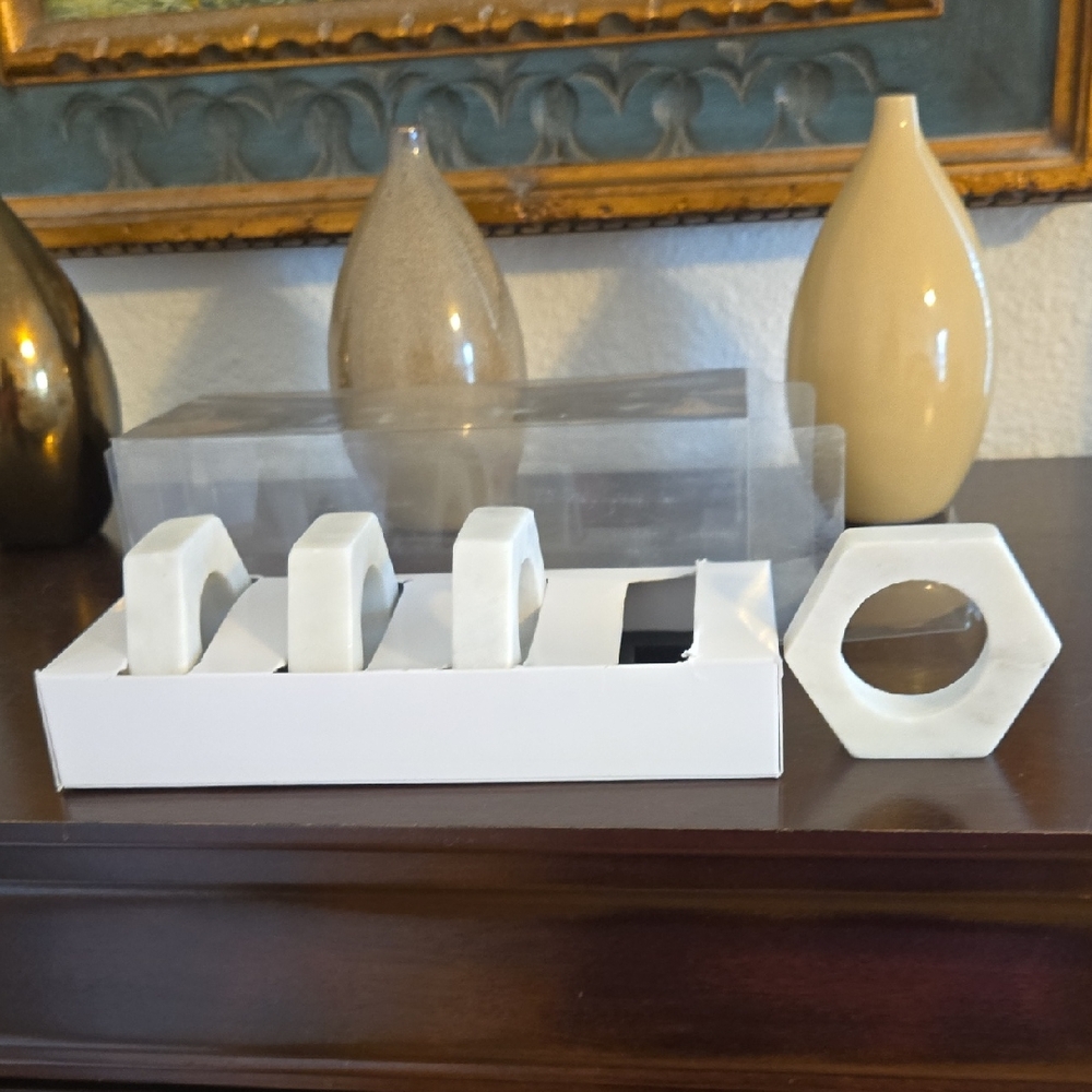 White Marble Hexagonal Napkin Rings